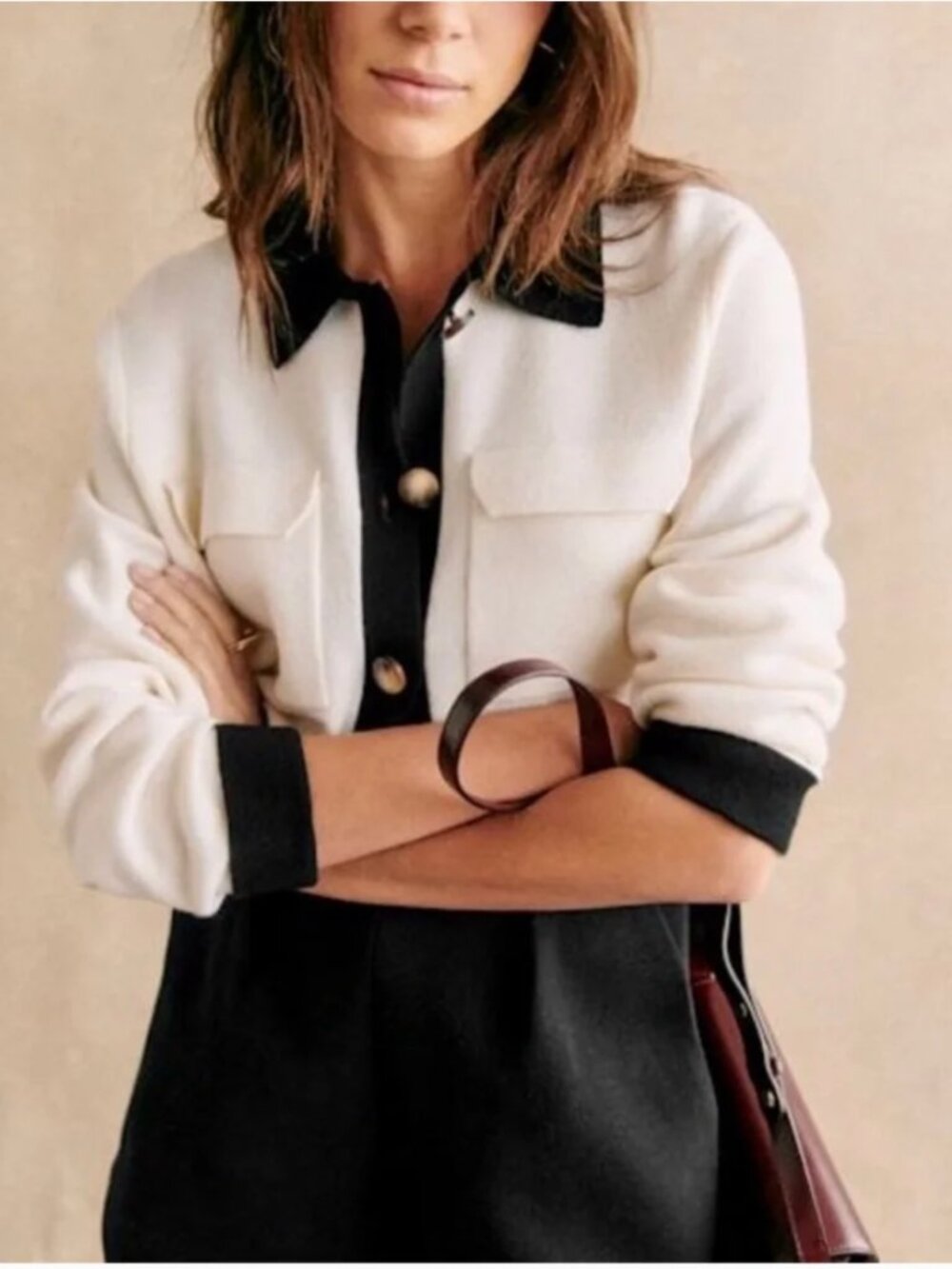 Sezane Betty Cardigan - Ecru and Black - Picture 3 of 9